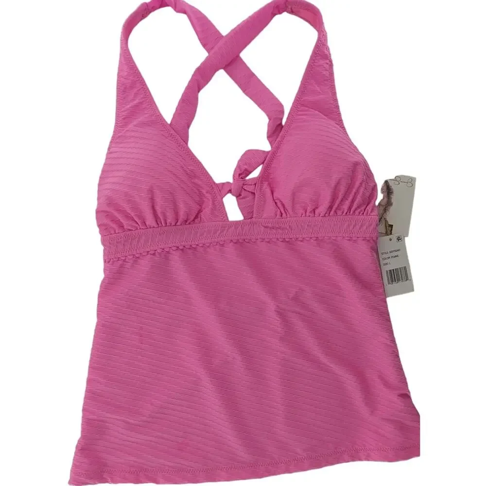Jessica Simpson Pink Tankini Swim Top Size Large - Picture 7 of 8